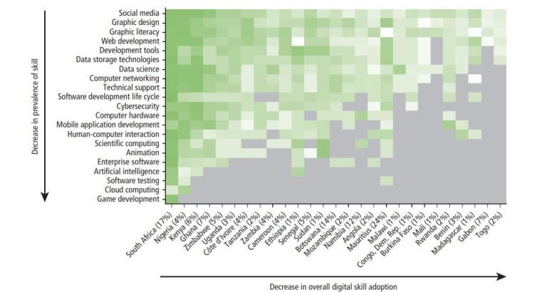 Figure 2. Pénétration relative de diverses compétences numériques dans les pays d'Afrique subsaharienne