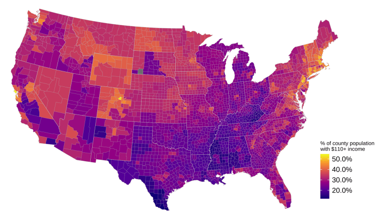Carte 1. Les personnes les plus riches vivent dans les villes, mais nombre des comtés les plus riches ont tendance à être ruraux