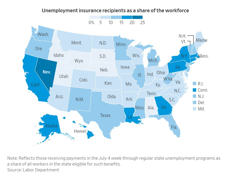 Bénéficiaires de l'assurance-chômage en proportion de la population active par État américain