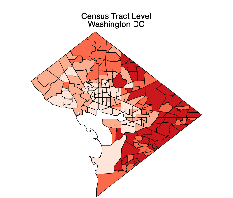 Figure 2, qui montre le risque de COVID-19 par secteur de recensement à Washington, DC