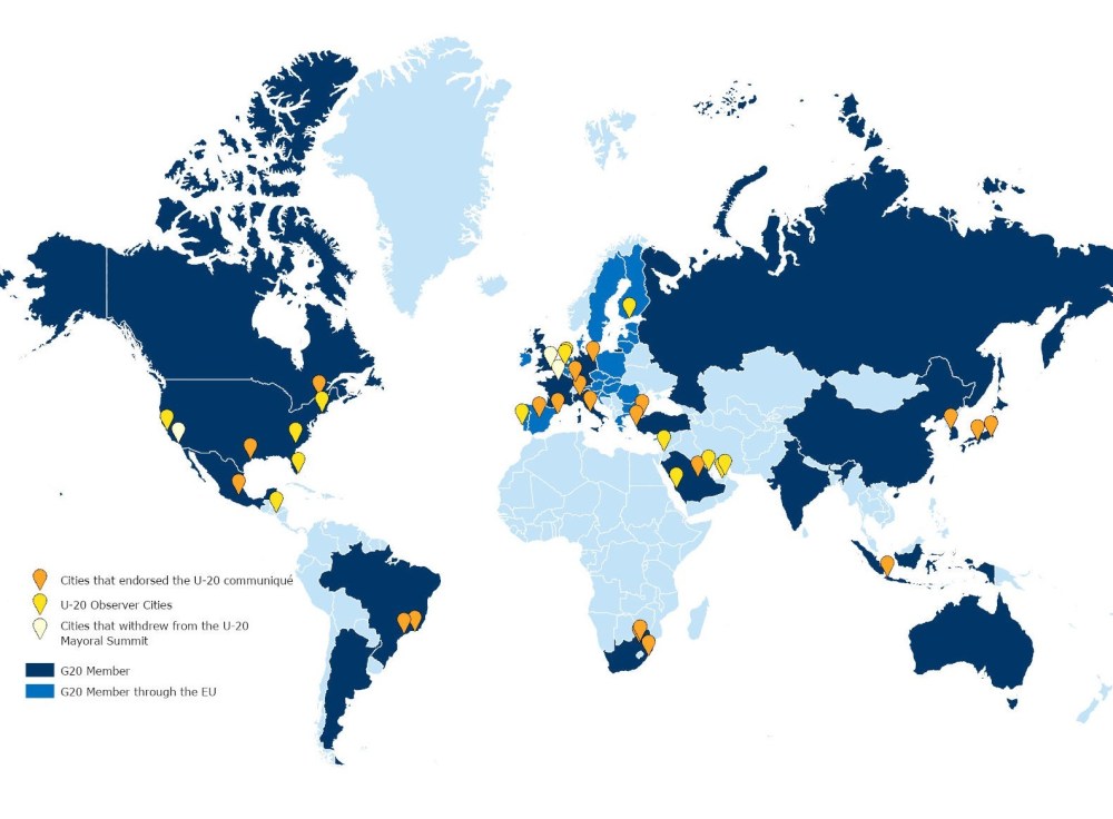 Figure 1. Membres du G-20 et villes d'Urban 20 approuvant le communiqué U-20 2020 