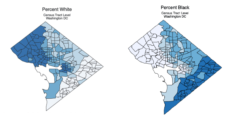 Figure 1 montrant la race par secteur de recensement à Washington, DC