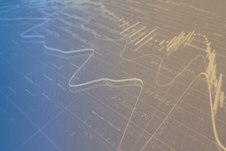 decorative illustration: chart and stock prices background.