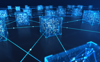 Photoillustration of blockchain in colors of blue.