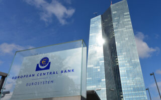 Frankfurt, Hesse / Germany - May 16, 2018: Sign at the entrance of new European Central Bank headquarters in Frankfurt, Germany - the ECB is the central bank for the euro