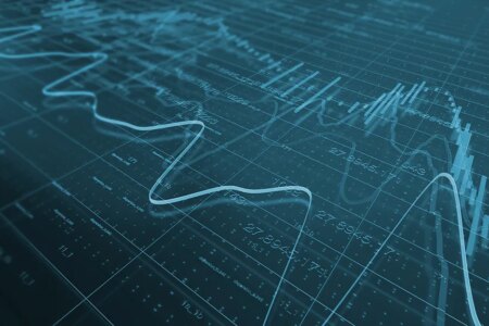decorative illustration: chart and stock prices background.