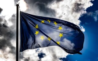 EU-flag with dramatic sky