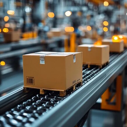 Precision on the Production Line: Cardboard boxes traverse a mod