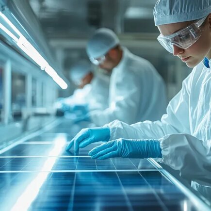 AI generatored image of manufacturing of Solar Panels.