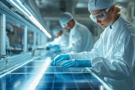 AI generatored image of manufacturing of Solar Panels.