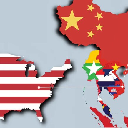 Illustration depicting a line from China to Vietnam and from Vietnam to the U.S.