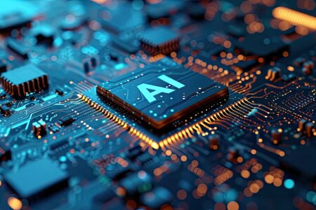 Detailed Close-up of an AI Chip on a Circuit Board