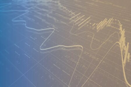 decorative illustration: chart and stock prices background.