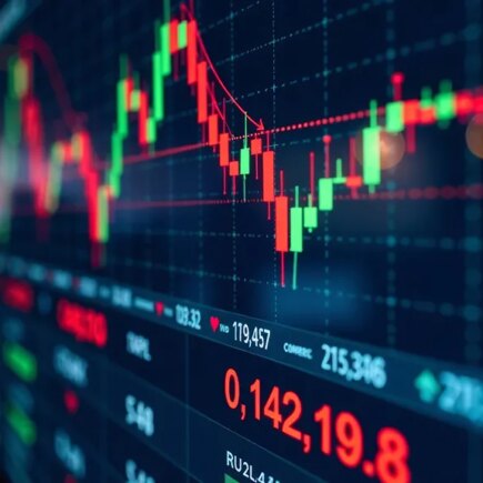 Close-up of a stock market chart displaying financial data and trading trends.
