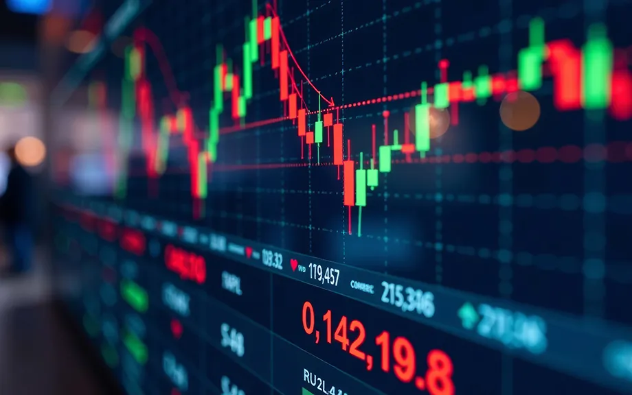 Close-up of a stock market chart displaying financial data and trading trends.