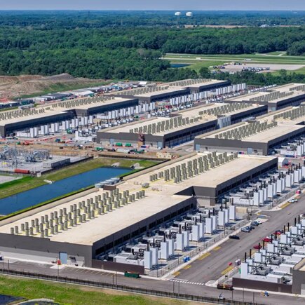 photo of construction of a large sprawling data center for artificial intelligence